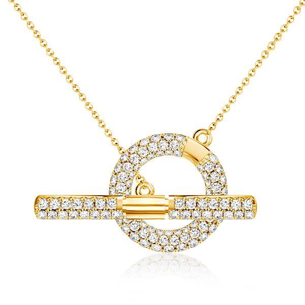 Sterling Silver Pave Toggle Necklace - Sparkling Cubic Zirconia, Adjustable Length