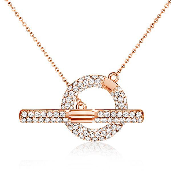 Sterling Silver Pave Toggle Necklace - Sparkling Cubic Zirconia, Adjustable Length