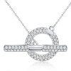 Sterling Silver Pave Toggle Necklace - Sparkling Cubic Zirconia, Adjustable Length
