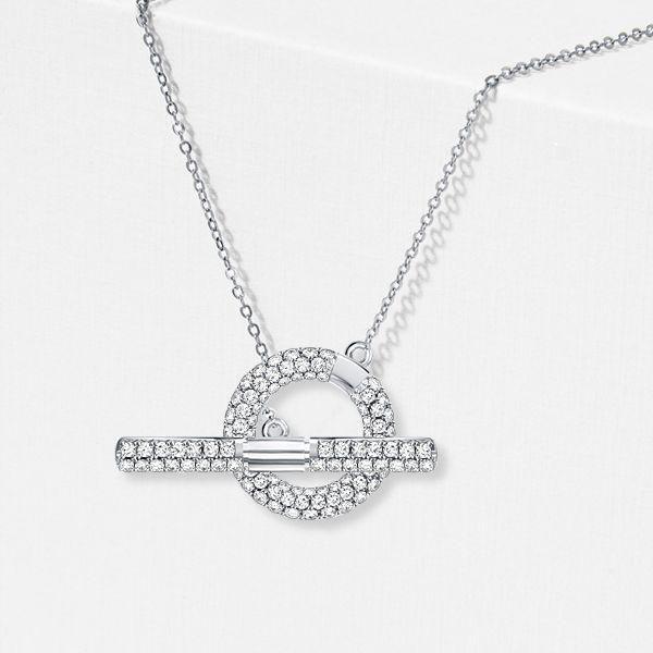 Sterling Silver Pave Toggle Necklace - Sparkling Cubic Zirconia, Adjustable Length