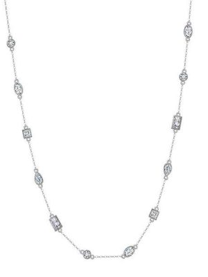 Bezel Set White Sapphire Tennis Necklace in 925 Sterling Silver, Multi-Cut Stones