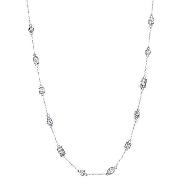 Bezel Set White Sapphire Tennis Necklace in 925 Sterling Silver, Multi-Cut Stones