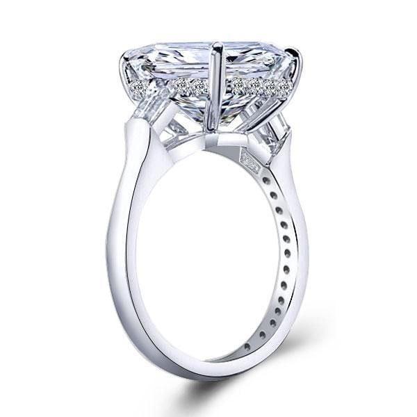 Three Stone Emerald Cut Created White Sapphire Engagement Ring in Rhodium Plated Sterling Silver