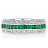 Eternity Triple Row Wedding Band Ring in White and Green Stones, 925 Sterling Silver
