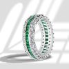 Eternity Triple Row Wedding Band Ring in White and Green Stones, 925 Sterling Silver
