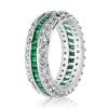 Eternity Triple Row Wedding Band Ring in White and Green Stones, 925 Sterling Silver