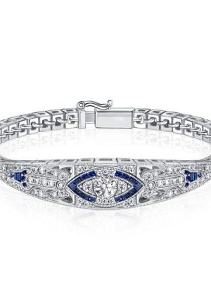 Art Deco Tennis Bracelet in Sterling Silver with Simulated Diamonds