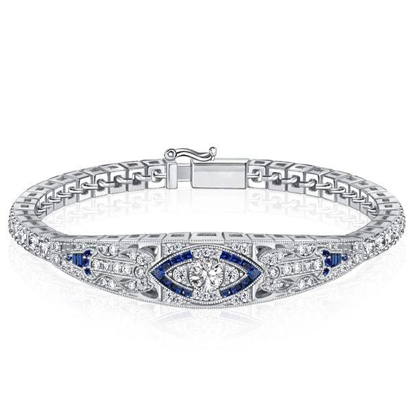 Art Deco Tennis Bracelet in Sterling Silver with Simulated Diamonds