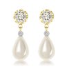 18K Gold Plated Created White Sapphire and Pearl Drop Earrings for Women