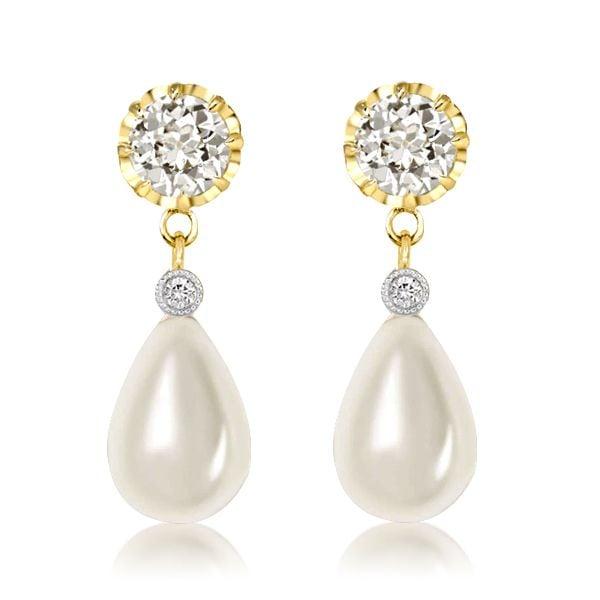 18K Gold Plated Created White Sapphire and Pearl Drop Earrings for Women