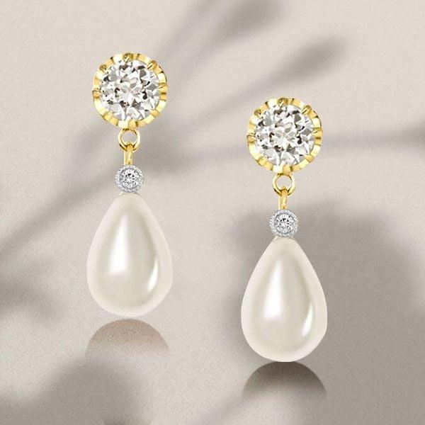 18K Gold Plated Created White Sapphire and Pearl Drop Earrings for Women