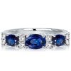 Blue Sapphire Oval Cut Half Eternity Wedding Band in Sterling Silver