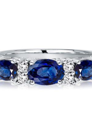 Blue Sapphire Oval Cut Half Eternity Wedding Band in Sterling Silver