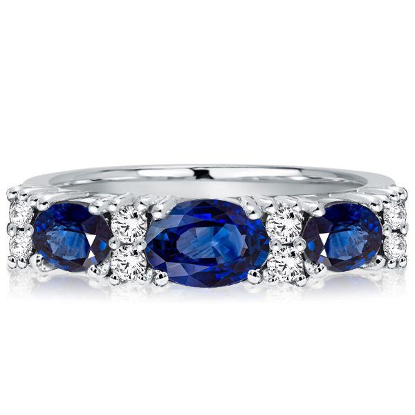 Blue Sapphire Oval Cut Half Eternity Wedding Band in Sterling Silver