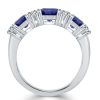Blue Sapphire Oval Cut Half Eternity Wedding Band in Sterling Silver