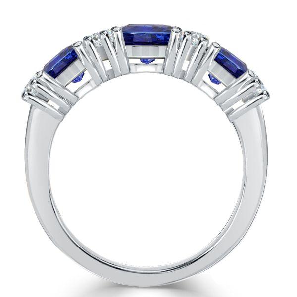 Blue Sapphire Oval Cut Half Eternity Wedding Band in Sterling Silver
