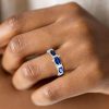 Blue Sapphire Oval Cut Half Eternity Wedding Band in Sterling Silver