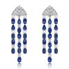 Vintage Created Blue Sapphire Drop Earrings for Women in Rhodium-Plated Sterling Silver