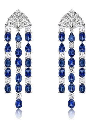Vintage Created Blue Sapphire Drop Earrings for Women in Rhodium-Plated Sterling Silver