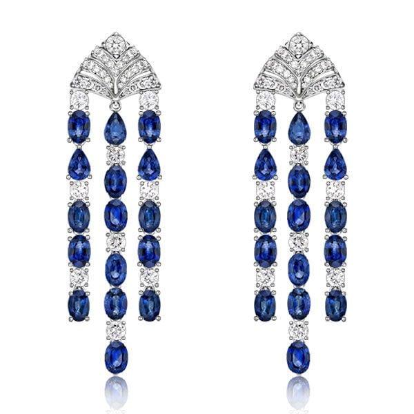 Vintage Created Blue Sapphire Drop Earrings for Women in Rhodium-Plated Sterling Silver