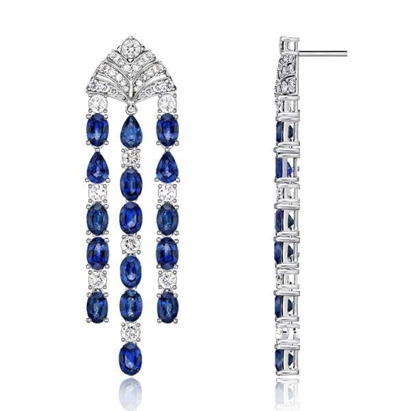 Vintage Created Blue Sapphire Drop Earrings for Women in Rhodium-Plated Sterling Silver