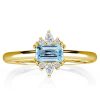 Golden Emerald Aquamarine Engagement Ring - 18K Gold Plated Sterling Silver