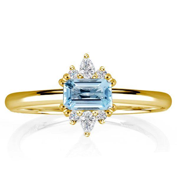 Golden Emerald Aquamarine Engagement Ring - 18K Gold Plated Sterling Silver