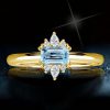 Golden Emerald Aquamarine Engagement Ring - 18K Gold Plated Sterling Silver