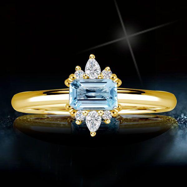Golden Emerald Aquamarine Engagement Ring - 18K Gold Plated Sterling Silver