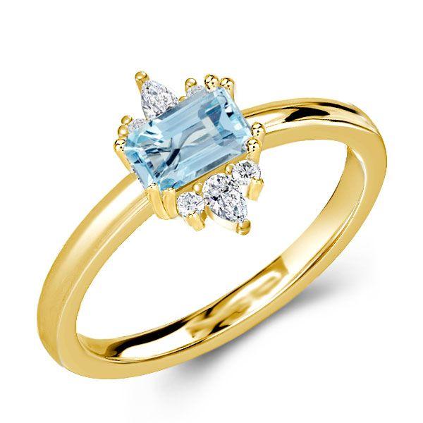 Golden Emerald Aquamarine Engagement Ring - 18K Gold Plated Sterling Silver