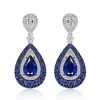 Vintage Pear Blue Sapphire Drop Earrings in Sterling Silver - Pave Setting