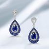 Vintage Pear Blue Sapphire Drop Earrings in Sterling Silver - Pave Setting