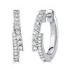 Sterling Silver Crossover Hoop Earrings - Round White, 19.5mm
