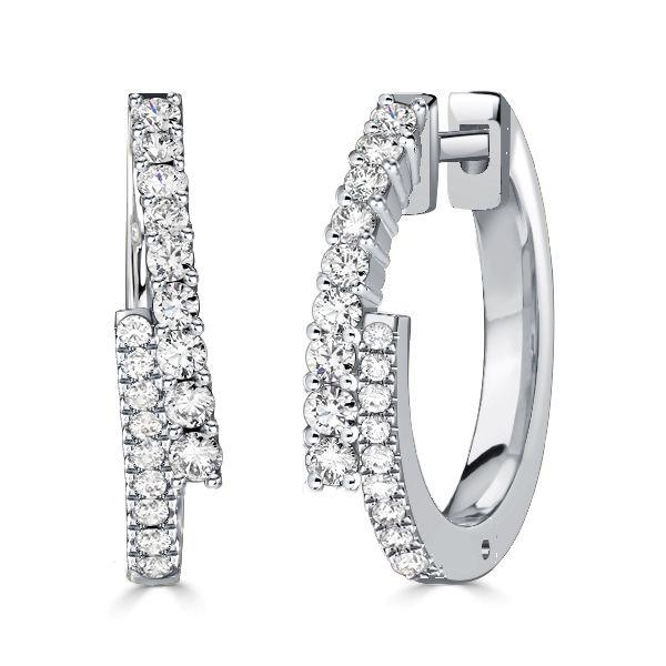 Sterling Silver Crossover Hoop Earrings - Round White, 19.5mm