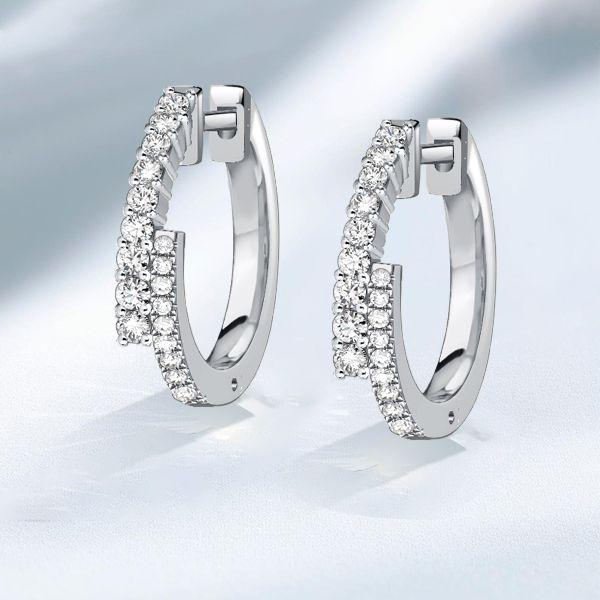 Sterling Silver Crossover Hoop Earrings - Round White, 19.5mm