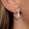 Sterling Silver Crossover Hoop Earrings - Round White, 19.5mm