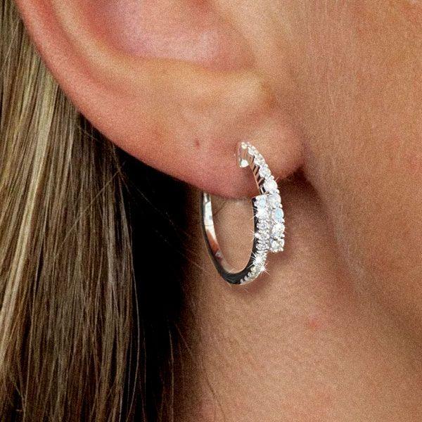 Sterling Silver Crossover Hoop Earrings - Round White, 19.5mm