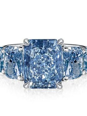 Five Stone Blue Topaz Radiant Cut Sterling Silver Wedding Ring
