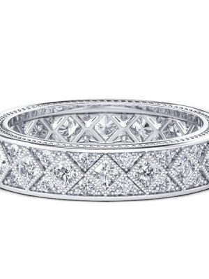 Vintage Milgrain Pave Wedding Band - Sterling Silver & White Sapphire