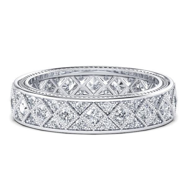 Vintage Milgrain Pave Wedding Band - Sterling Silver & White Sapphire