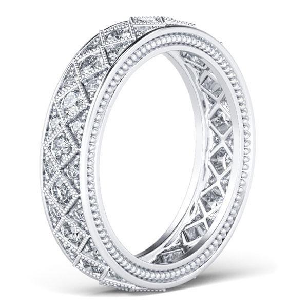 Vintage Milgrain Pave Wedding Band - Sterling Silver & White Sapphire