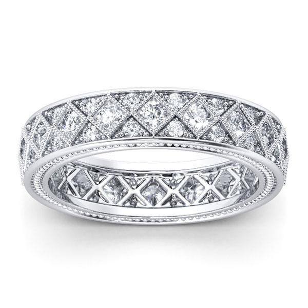 Vintage Milgrain Pave Wedding Band - Sterling Silver & White Sapphire