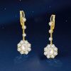 18K Gold Plated Sterling Silver Halo Pearl Drop Earrings for Women