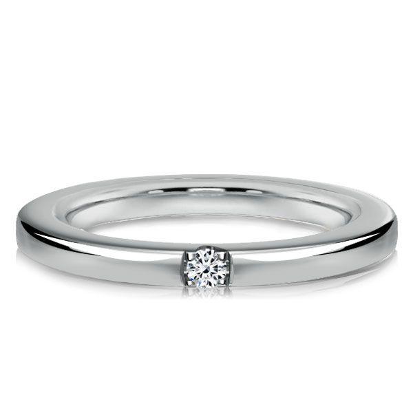 2mm Sterling Silver Single Stone Wedding Band - Classic & Dainty