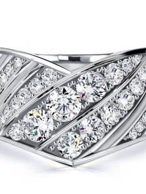 V Shape Half Eternity Band Ring with Round Cut Stones in 925 Sterling Silver