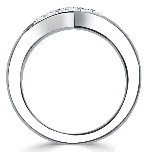 V Shape Half Eternity Band Ring with Round Cut Stones in 925 Sterling Silver