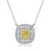 Cushion Cut Yellow Topaz Double Halo Pendant Necklace in Sterling Silver