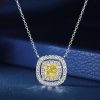 Cushion Cut Yellow Topaz Double Halo Pendant Necklace in Sterling Silver