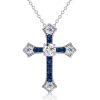 Blue Sapphire Cross Necklace - 925 Sterling Silver Pendant (1.14 CT)