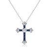 Blue Sapphire Cross Necklace - 925 Sterling Silver Pendant (1.14 CT)